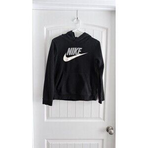 Nike Boys Large Club Fleece Hoodie Black Gray Logo Pullover CJ7861-011
